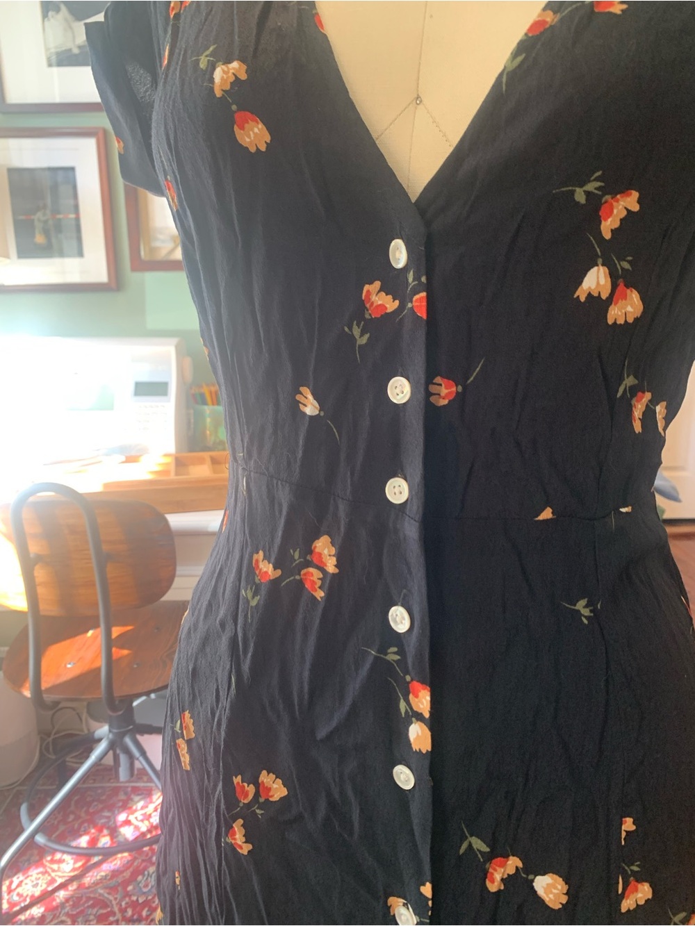 Capulet Black Floral Button-Down Maxi Dress with Orange Accents - Picture 2 of 8